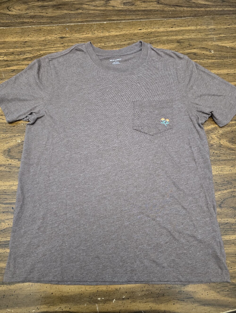 Old Navy Brown Short-Sleeve Pocket Tee with Embroidered Accent